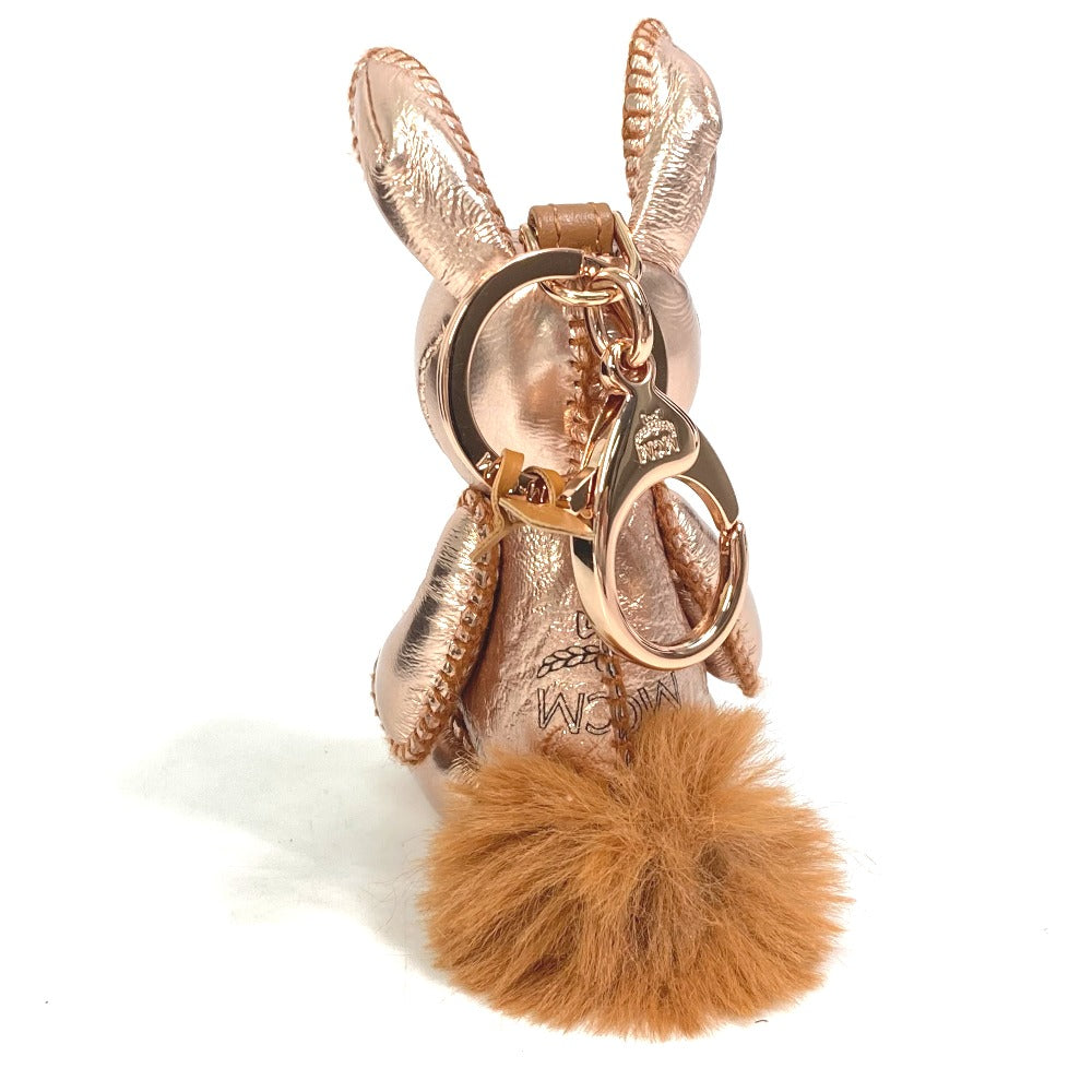 MCM key ring leather Metallic pink Vesetos rabbit metallic leather fur Women Used Authentic