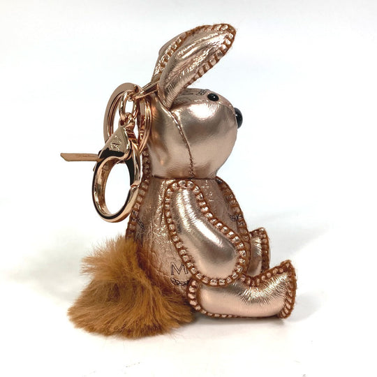 MCM key ring leather Metallic pink Vesetos rabbit metallic leather fur Women Used Authentic