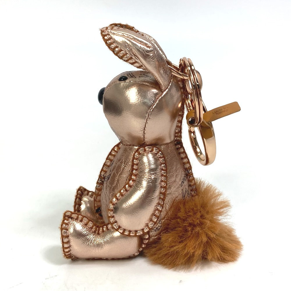 MCM key ring leather Metallic pink Vesetos rabbit metallic leather fur Women Used Authentic