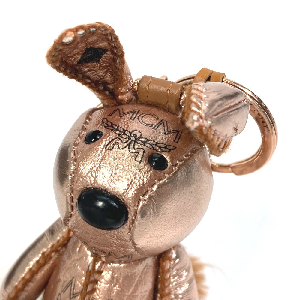 MCM key ring leather Metallic pink Vesetos rabbit metallic leather fur Women Used Authentic