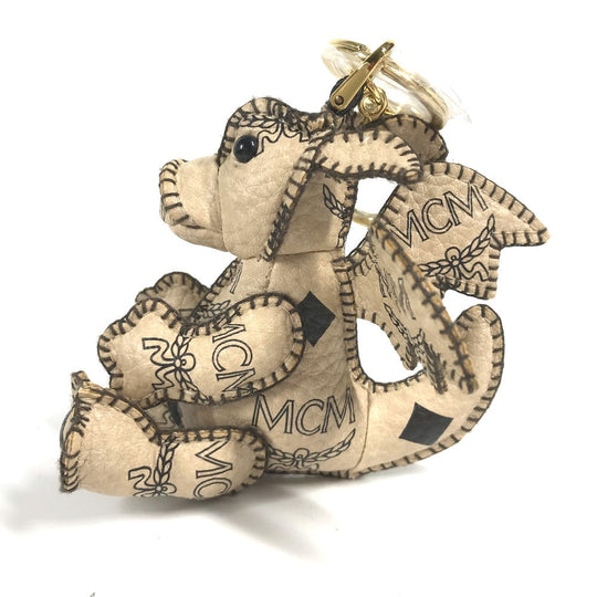 MCM key ring leather beige Visetos Dragon Women Used Authentic