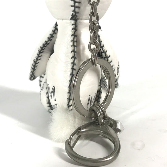 MCM key ring leather white Visetos logo Rabbit rabbit Women Used Authentic
