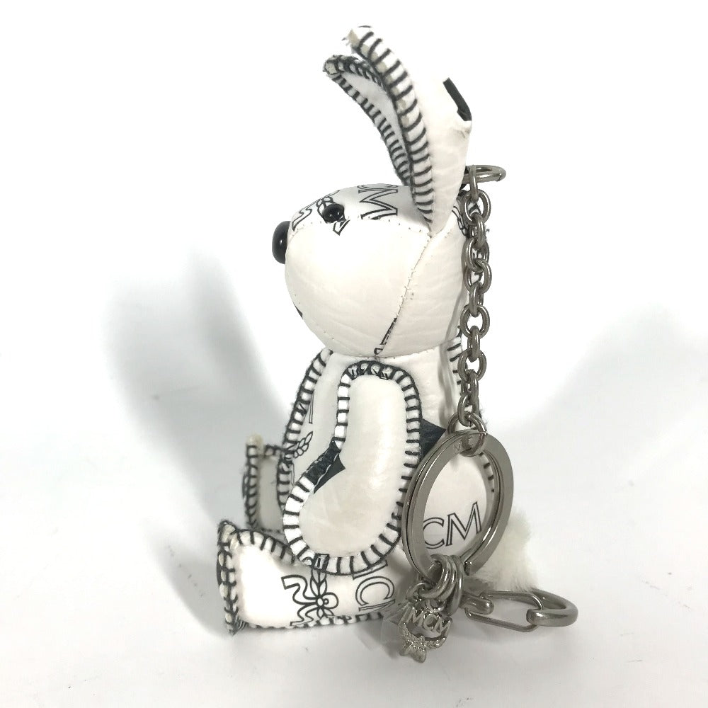 MCM key ring leather white Visetos logo Rabbit rabbit Women Used Authentic