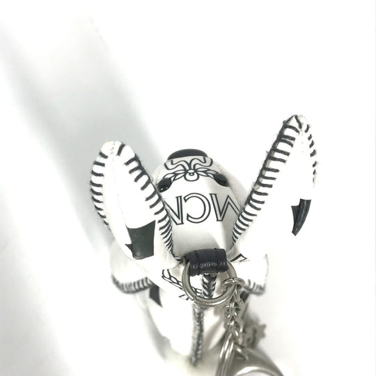 MCM key ring leather white Visetos logo Rabbit rabbit Women Used Authentic