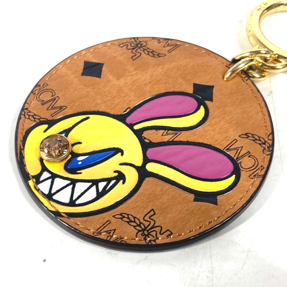 MCM key ring leather Brown SAMBYPEN collaboration Visetos logo rabbit rhinestone Women Used Authentic