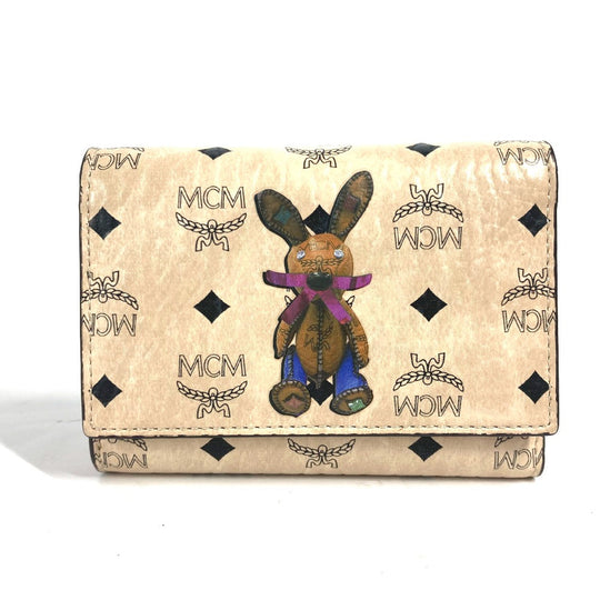 MCM Trifold wallet leather beige Visetos Rabbit Rabbit Women Used Authentic