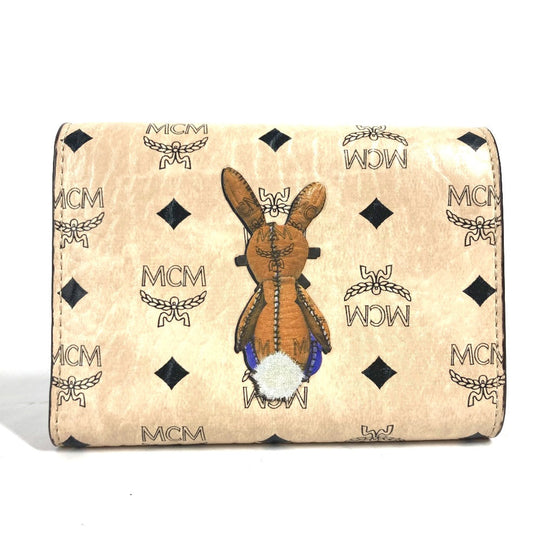 MCM Trifold wallet leather beige Visetos Rabbit Rabbit Women Used Authentic