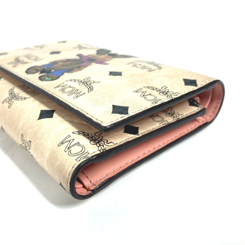 MCM Trifold wallet leather beige Visetos Rabbit Rabbit Women Used Authentic