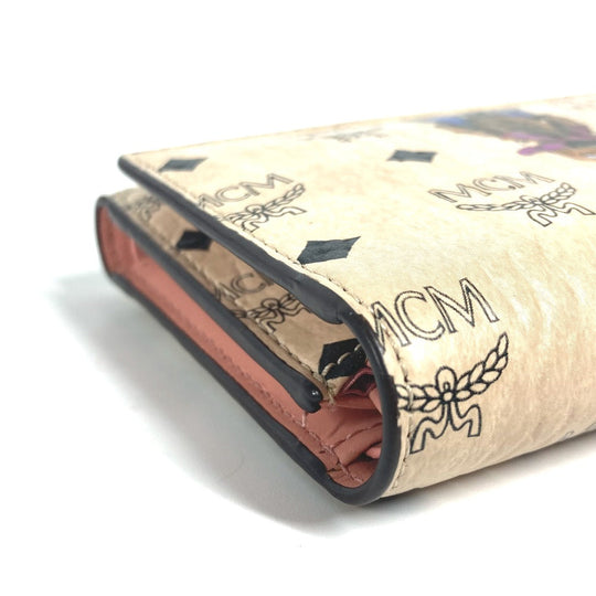 MCM Trifold wallet leather beige Visetos Rabbit Rabbit Women Used Authentic
