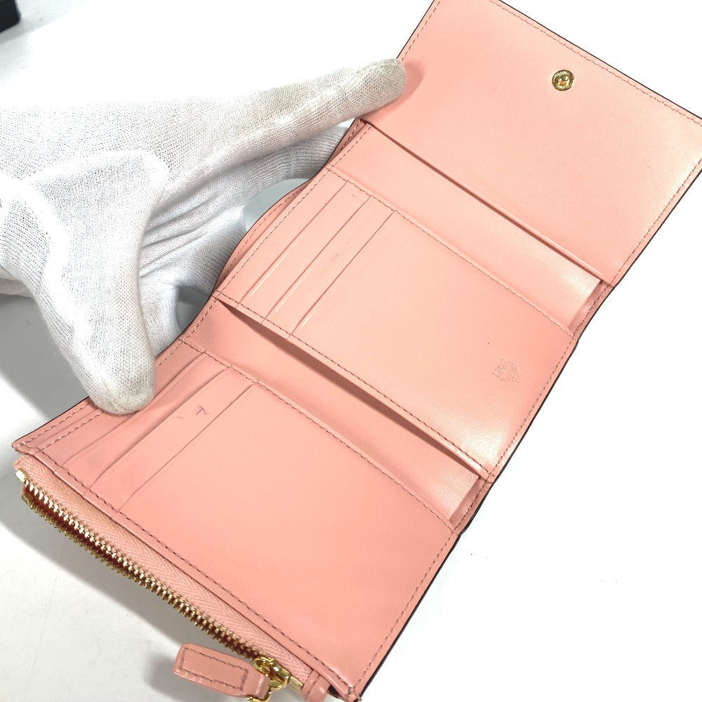 MCM Trifold wallet leather beige Visetos Rabbit Rabbit Women Used Authentic