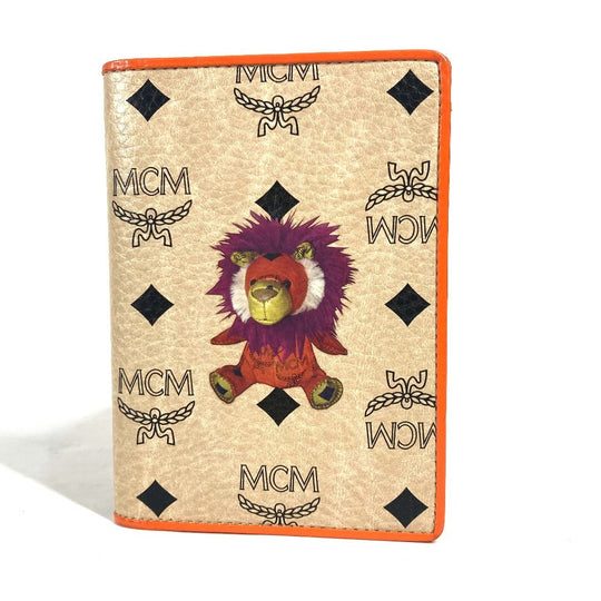 MCM passport case leather Orange Bear Visetos logo fur lion unisex(Unisex) Used Authentic
