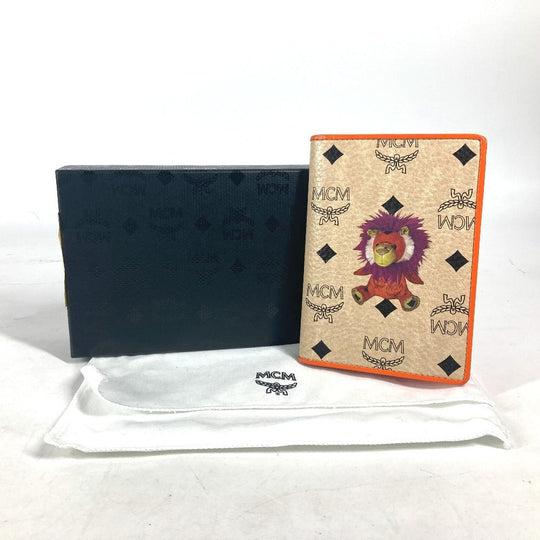 MCM passport case leather Orange Bear Visetos logo fur lion unisex(Unisex) Used Authentic