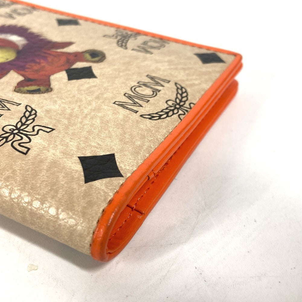 MCM passport case leather Orange Bear Visetos logo fur lion unisex(Unisex) Used Authentic