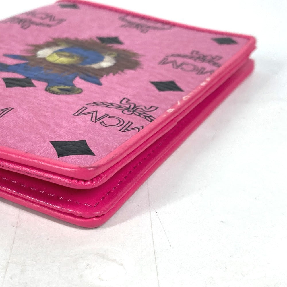 MCM passport case leather pink Vicetos Lion logo Women Used Authentic