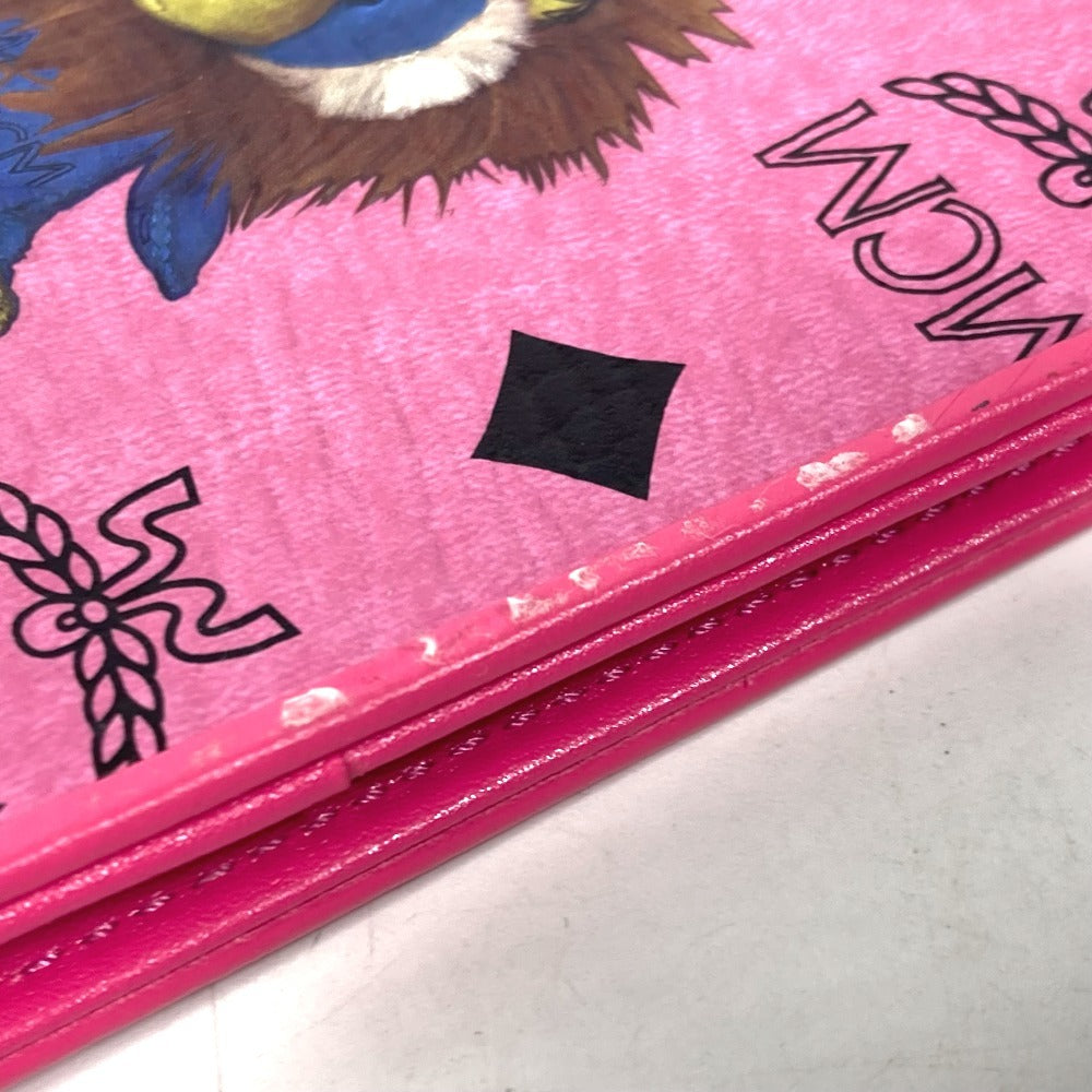 MCM passport case leather pink Vicetos Lion logo Women Used Authentic