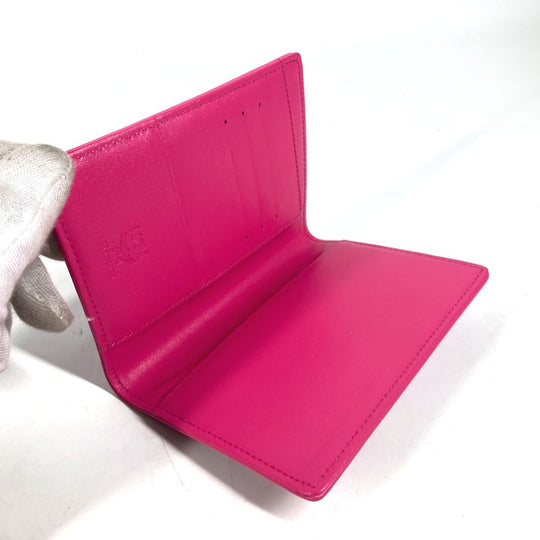 MCM passport case leather pink Vicetos Lion logo Women Used Authentic