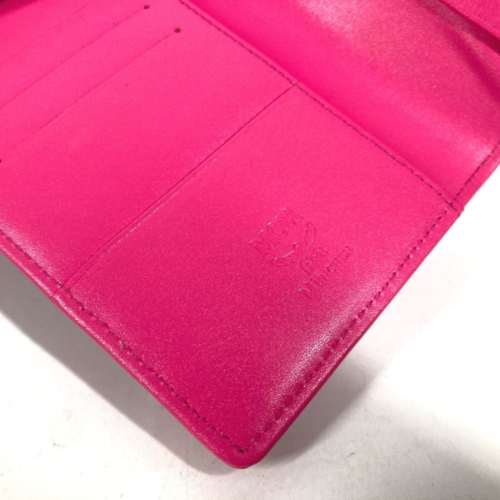 MCM passport case leather pink Vicetos Lion logo Women Used Authentic