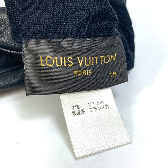 LOUIS VUITTON gloves M75555 leather black apparel logo Women Used Authentic