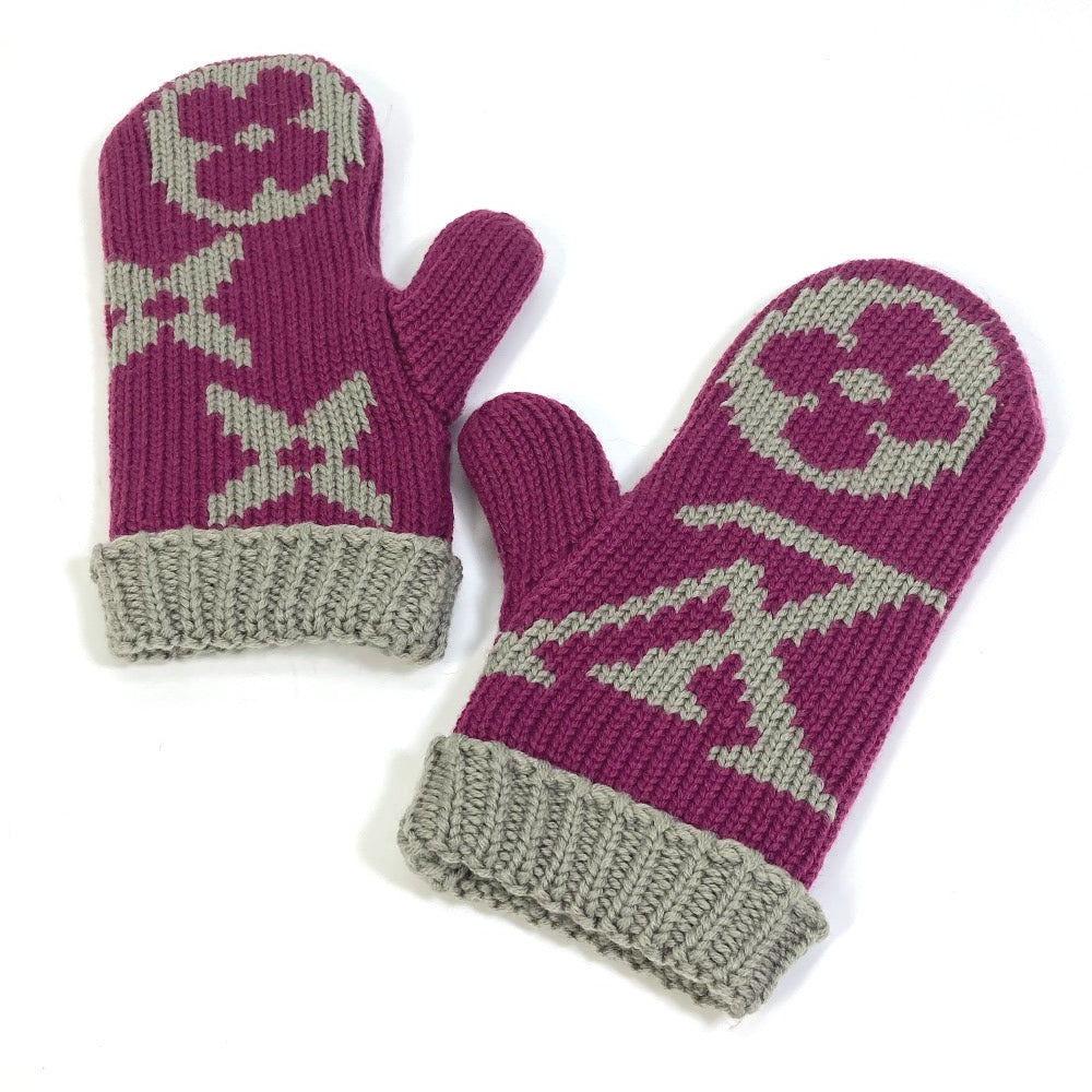 LOUIS VUITTON gloves ‚l72766 wool purple Monogram knit mittens Moffle Grand Floor Women Used Authentic