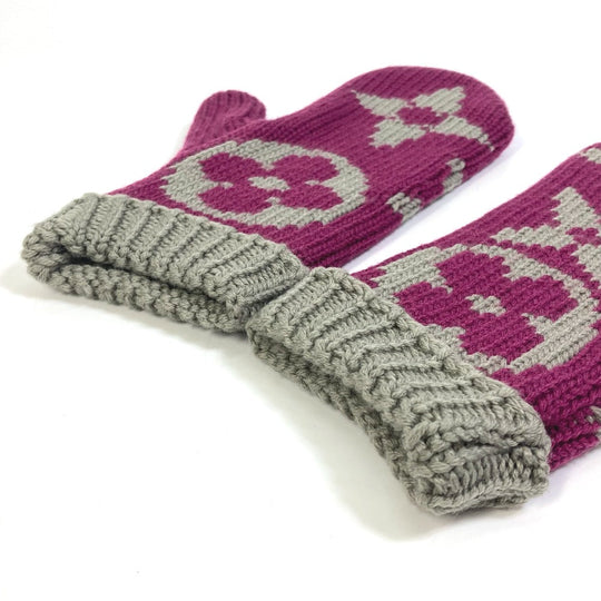 LOUIS VUITTON gloves ‚l72766 wool purple Monogram knit mittens Moffle Grand Floor Women Used Authentic