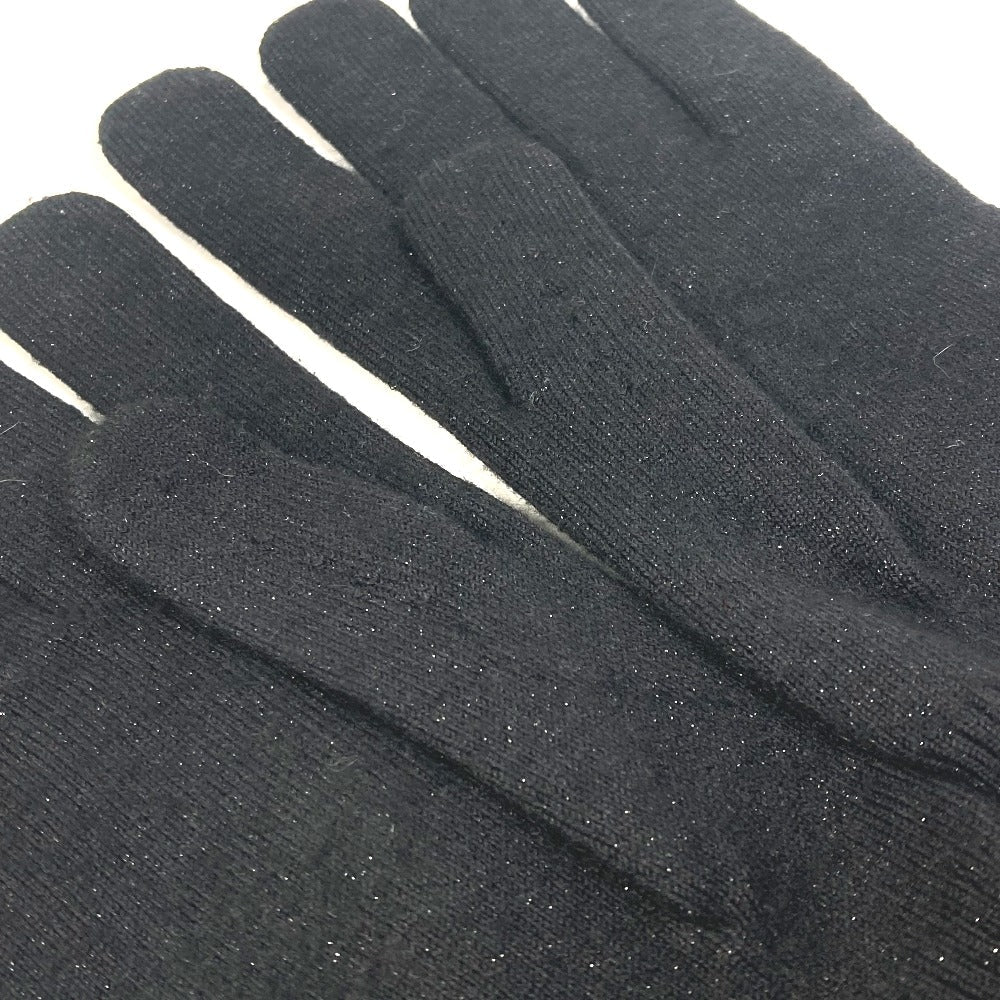LOUIS VUITTON gloves Cashmere, Metal Fiber, Silk, Nylon, Polyurethane black Perforated LV logo Women Used Authentic