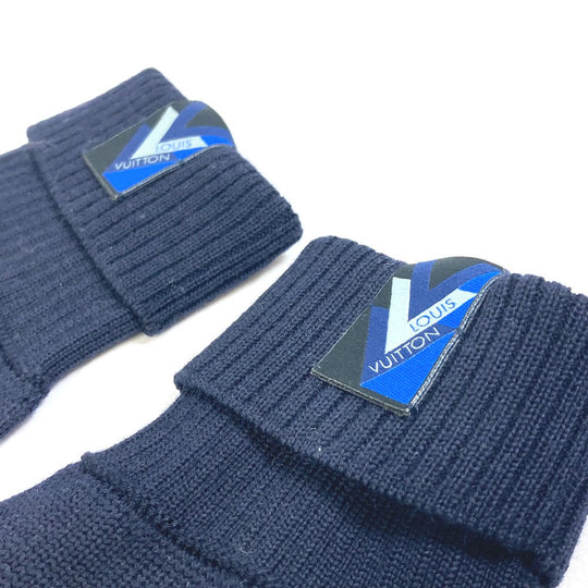 LOUIS VUITTON Glove M70305 wool Navy Gon Triple V mens Used Authentic