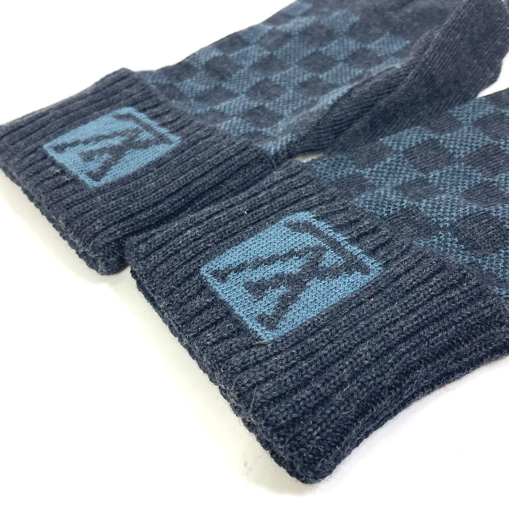 LOUIS VUITTON gloves wool gray Gon Petit Damier mens Used Authentic