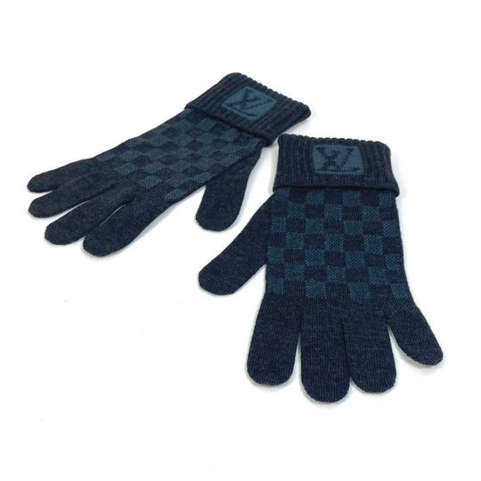LOUIS VUITTON gloves wool gray Gon Petit Damier mens Used Authentic
