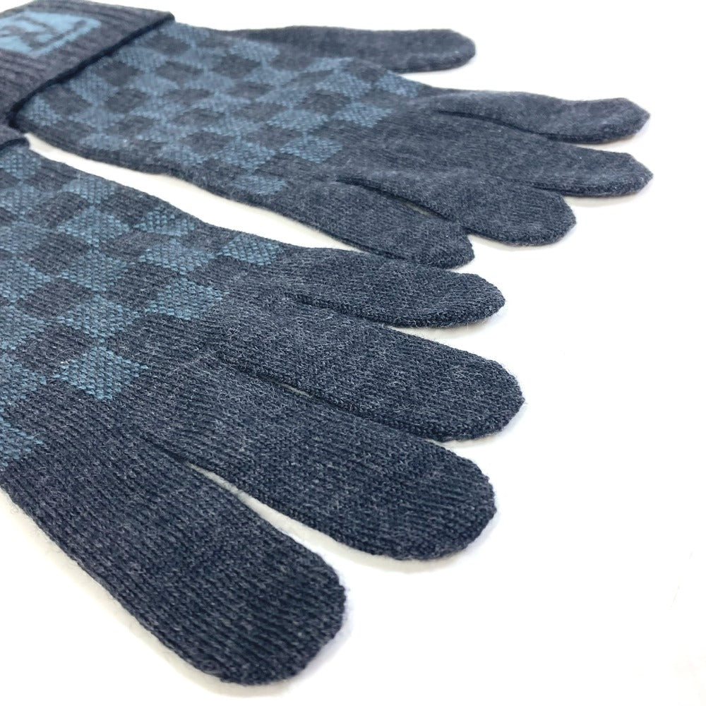 LOUIS VUITTON gloves wool gray Gon Petit Damier mens Used Authentic