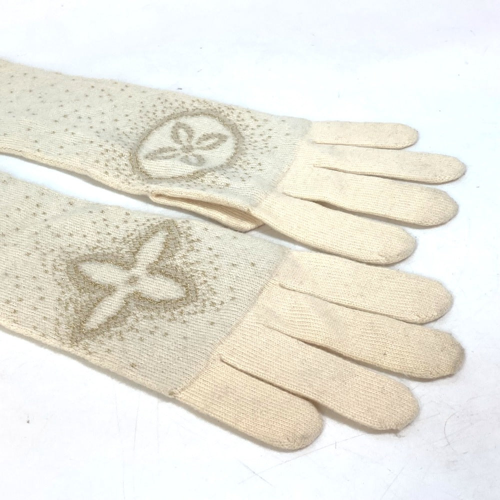 LOUIS VUITTON Glove Cashmere, Acetate Ivorytype logo Gonpoliana glitter LV Women 22‚ƒ‚� Used Authentic