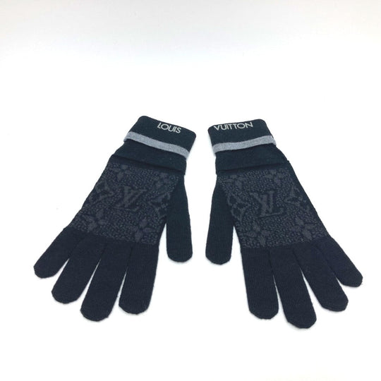 LOUIS VUITTON Glove M73470 wool black Gon My Monogram Eclipse mens Used Authentic