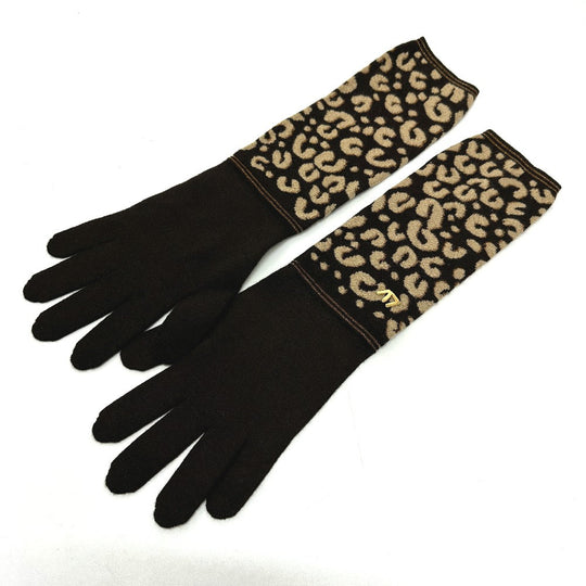 LOUIS VUITTON Glove M58347 Cashmere, Silk Brown LV glitter gommail leopard leopard print leopard Women Used Authentic