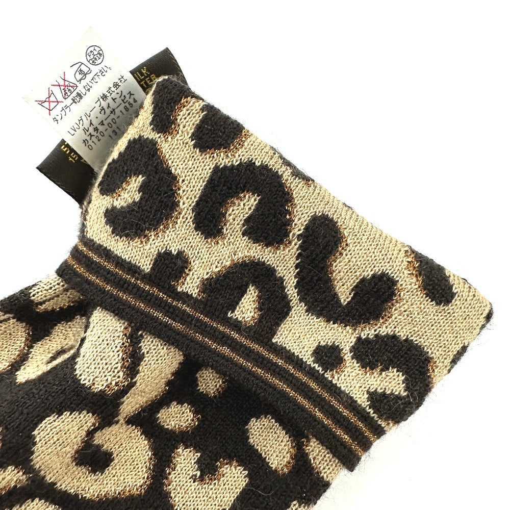 LOUIS VUITTON Glove M58347 Cashmere, Silk Brown LV glitter gommail leopard leopard print leopard Women Used Authentic