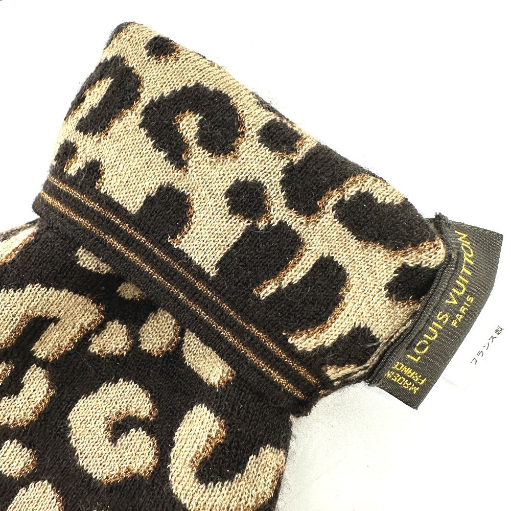 LOUIS VUITTON Glove M58347 Cashmere, Silk Brown LV glitter gommail leopard leopard print leopard Women Used Authentic