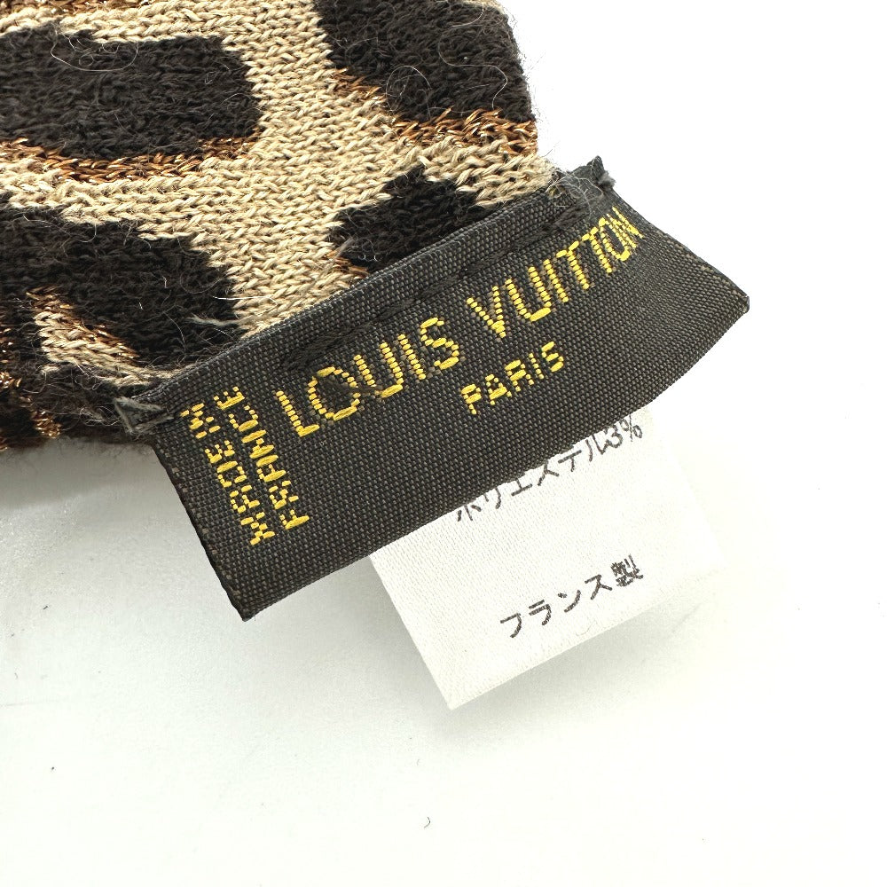 LOUIS VUITTON Glove M58347 Cashmere, Silk Brown LV glitter gommail leopard leopard print leopard Women Used Authentic