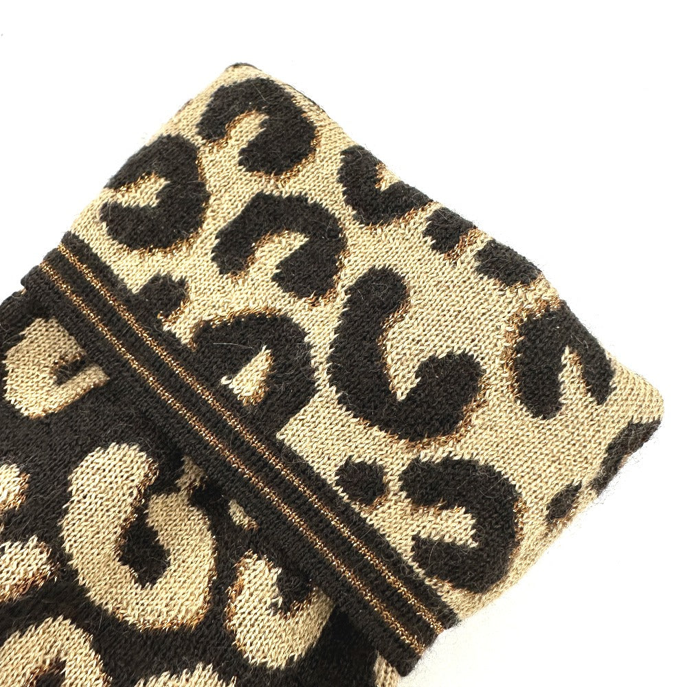LOUIS VUITTON Glove M58347 Cashmere, Silk Brown LV glitter gommail leopard leopard print leopard Women Used Authentic