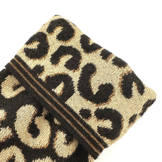 LOUIS VUITTON Glove M58347 Cashmere, Silk Brown LV glitter gommail leopard leopard print leopard Women Used Authentic