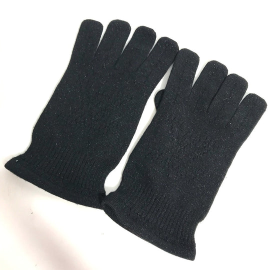 LOUIS VUITTON gloves Cashmere, Silk black knit Monogram lame Women Used Authentic