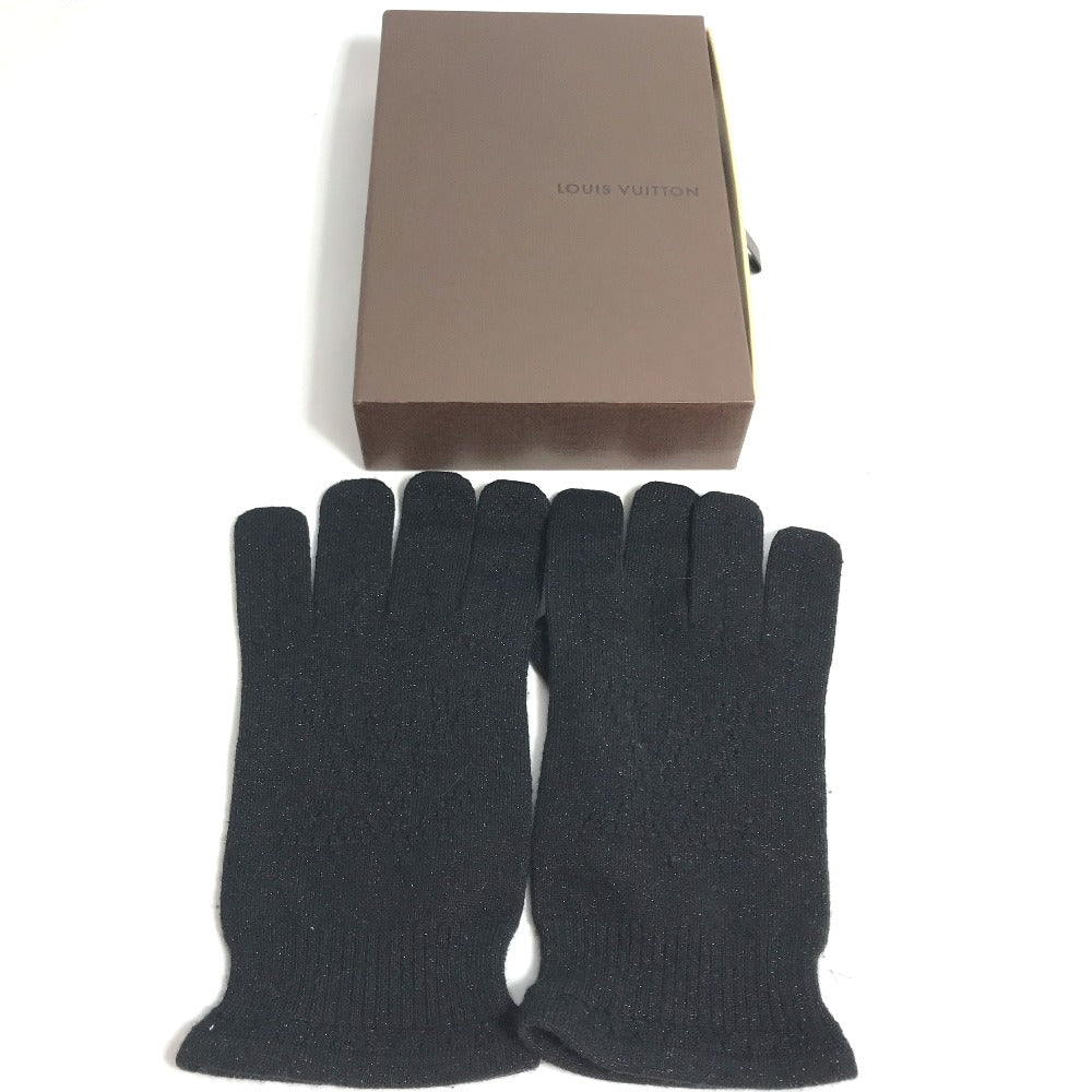 LOUIS VUITTON gloves Cashmere, Silk black knit Monogram lame Women Used Authentic