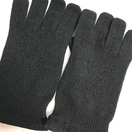 LOUIS VUITTON gloves Cashmere, Silk black knit Monogram lame Women Used Authentic