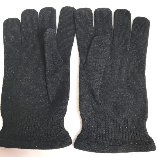 LOUIS VUITTON gloves Cashmere, Silk black knit Monogram lame Women Used Authentic