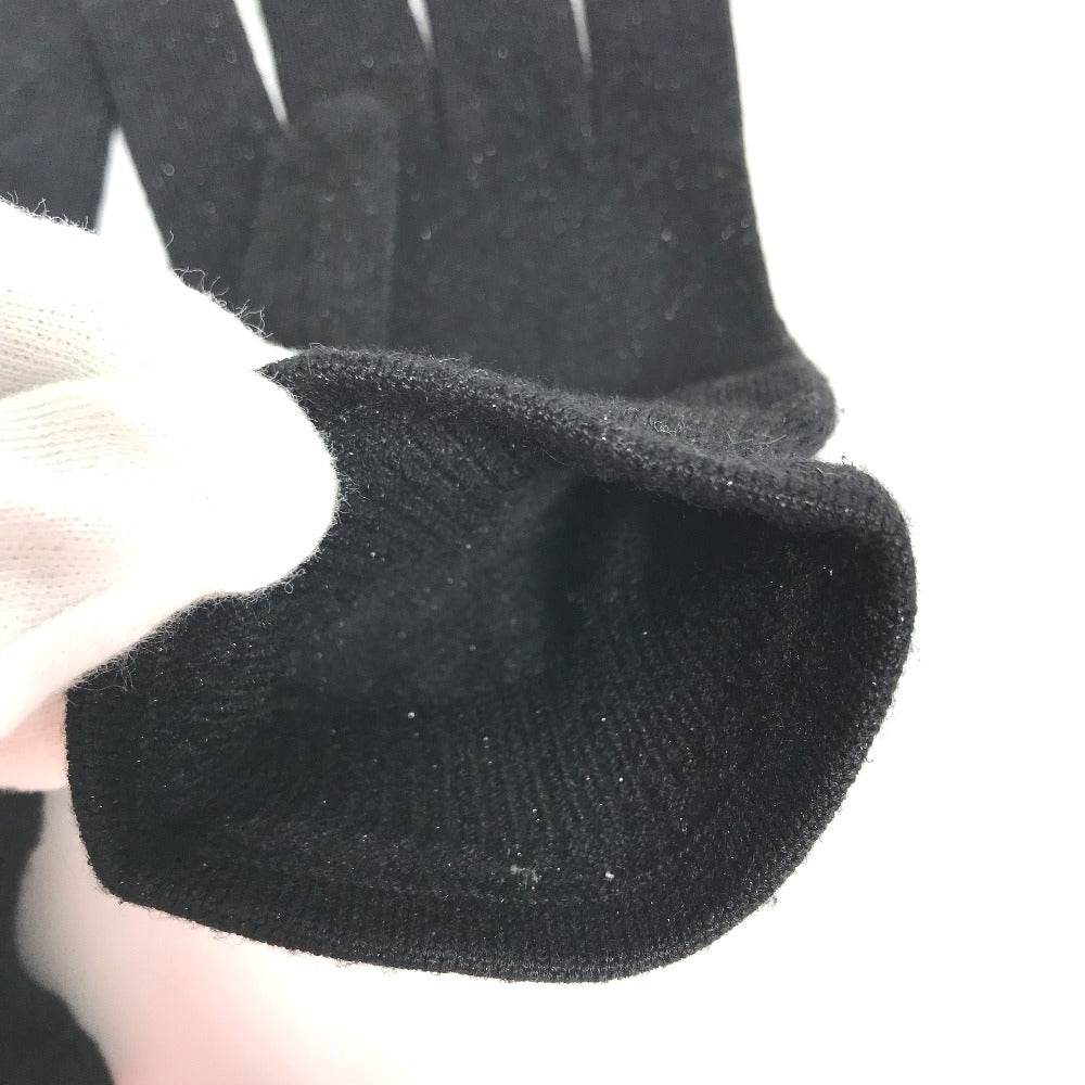 LOUIS VUITTON gloves Cashmere, Silk black knit Monogram lame Women Used Authentic