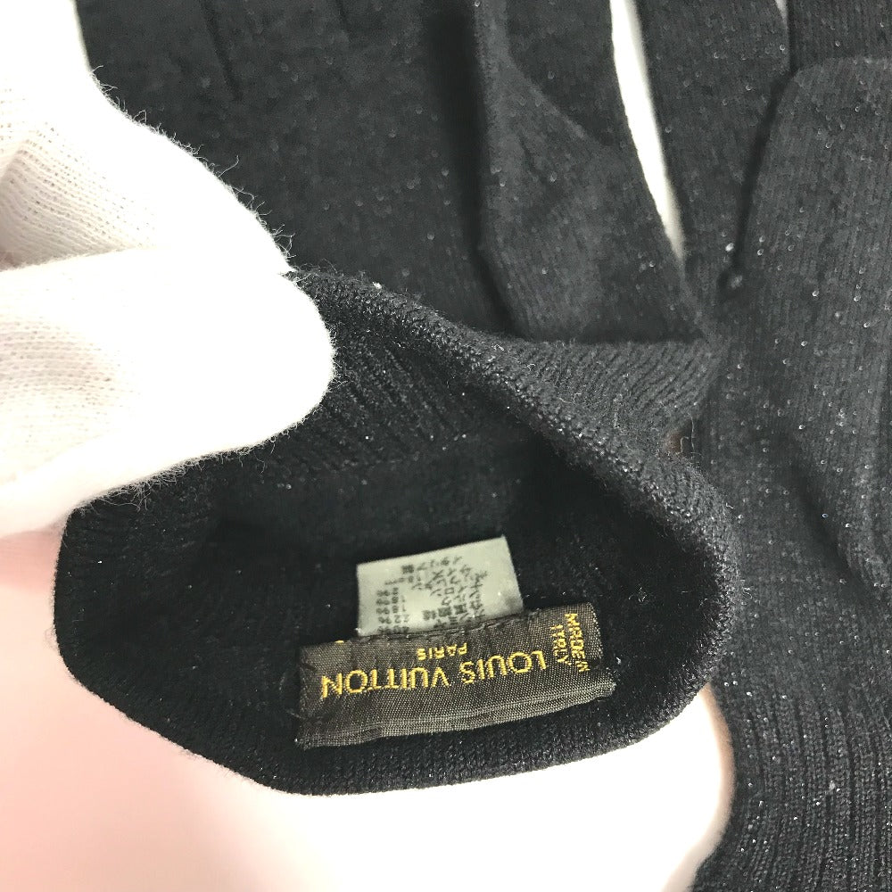 LOUIS VUITTON gloves Cashmere, Silk black knit Monogram lame Women Used Authentic