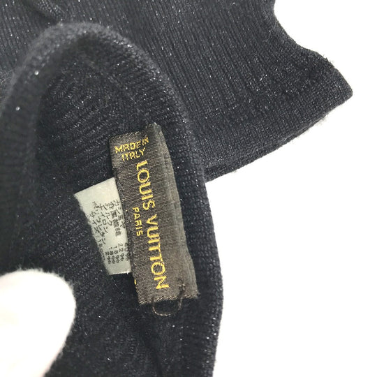 LOUIS VUITTON gloves Cashmere, Silk black knit Monogram lame Women Used Authentic