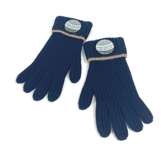 LOUIS VUITTON gloves cashmere Navy logo patch mens Used Authentic