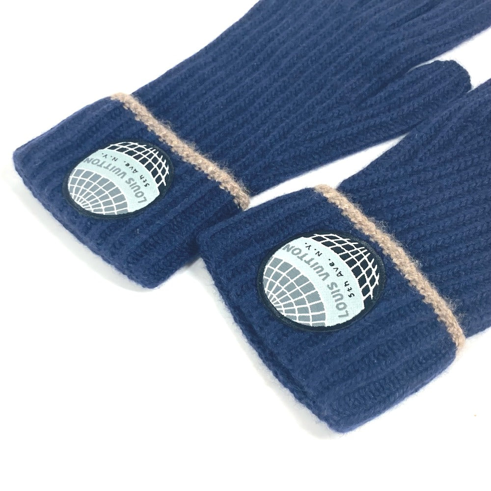 LOUIS VUITTON gloves cashmere Navy logo patch mens Used Authentic