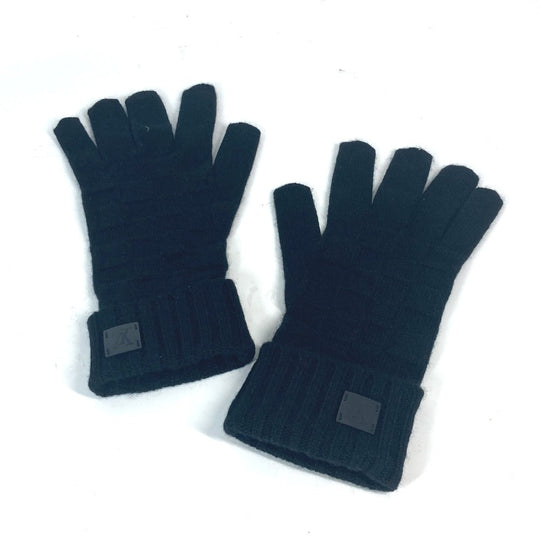 LOUIS VUITTON gloves M72682 cashmere black Leather Patch Leather Tag Gon Helsinki Damier mens Used Authentic