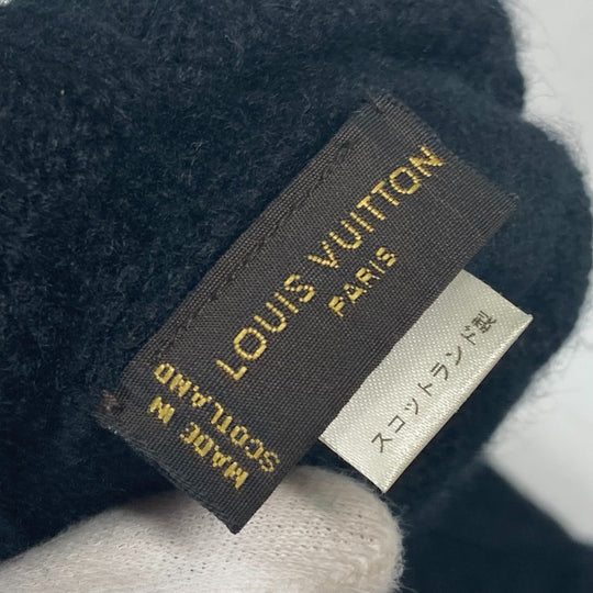 LOUIS VUITTON gloves M72682 cashmere black Leather Patch Leather Tag Gon Helsinki Damier mens Used Authentic
