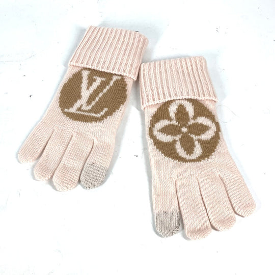 LOUIS VUITTON gloves M79254 wool beige flight mode Globe Maille LV Medallion Women Used Authentic