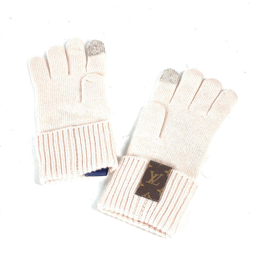LOUIS VUITTON gloves M79254 wool beige flight mode Globe Maille LV Medallion Women Used Authentic
